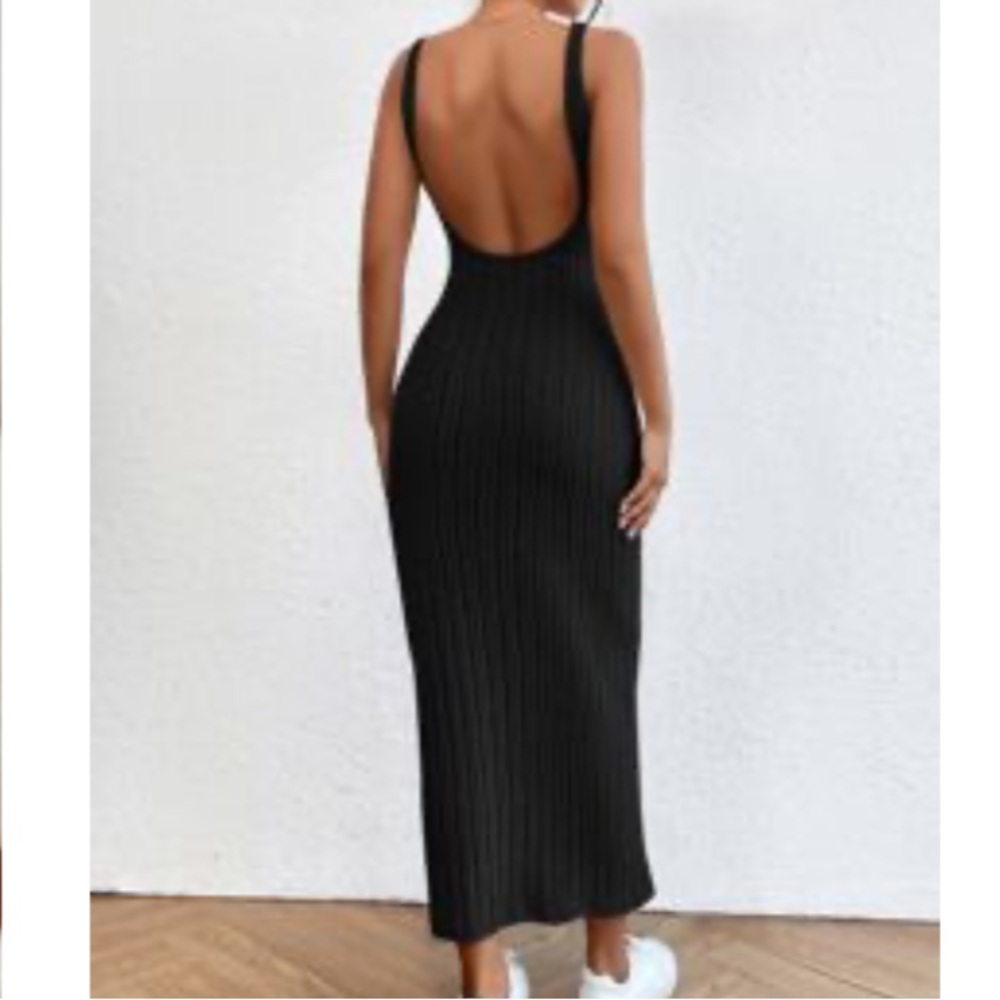 SHEIN Black Ribbed Maxi Dress